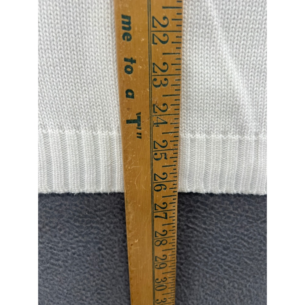 Lands End Sweater Mens White Cotton V-Neck Nautical Whale Patch Size L 42-44 - Picture 6 of 9